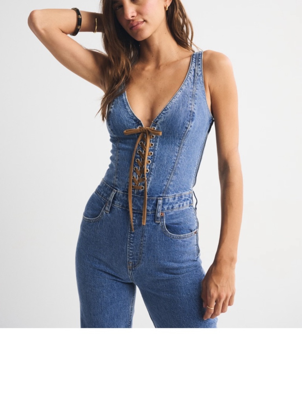Abercrombie & Fitch Blue Denim Lace-Up Overalls